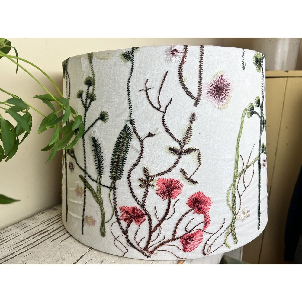 White Botanical Toile Mesh Floral Lamp Shade Application Hand Applied 13”x15” - Picture 9 of 10